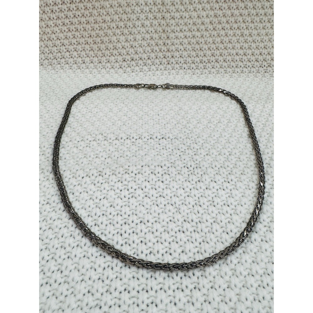 925 Sterling Silver 20" Braided Woven Chain Necklace Oxidized Finish